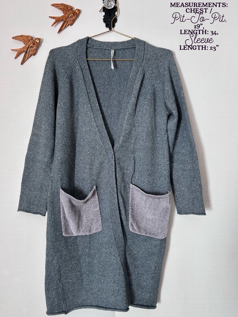 Paper Label Long Grey Wool Blend Cardigan